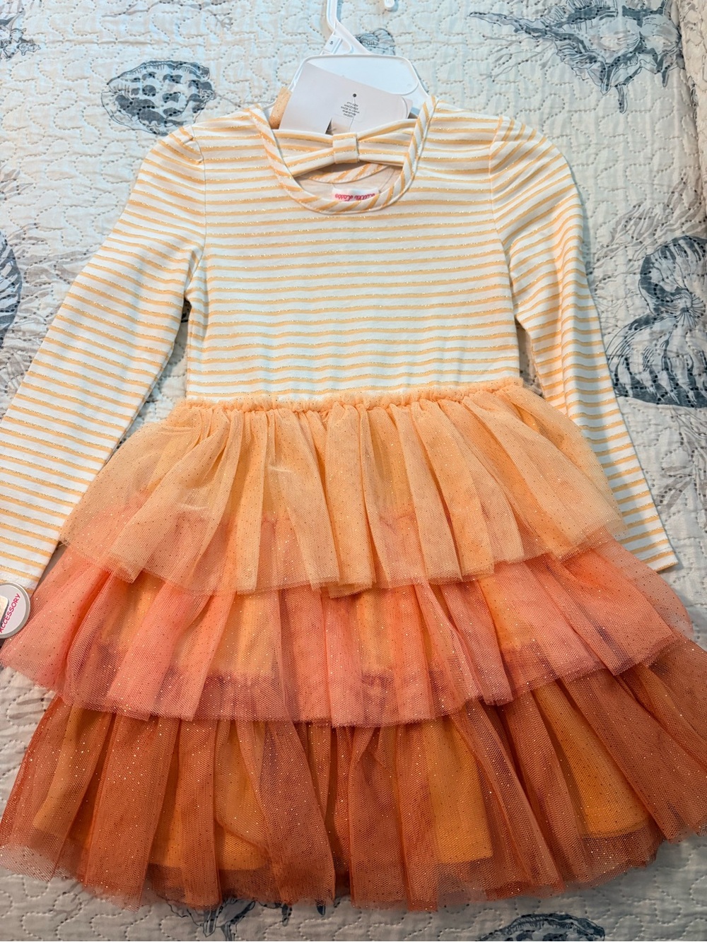 Little Lass Peach and Cream Tiered Tulle Dress